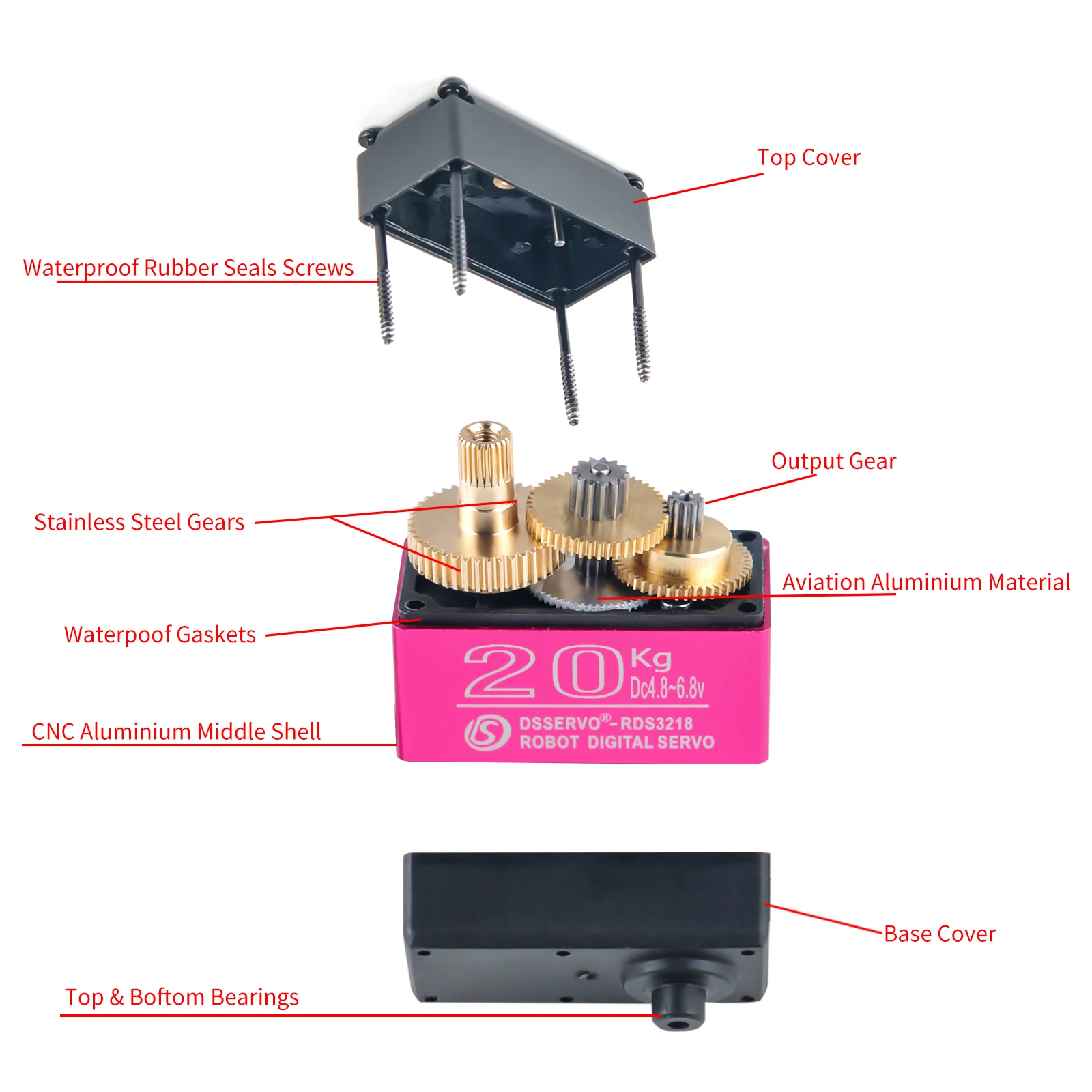 RDS3218 20KG Dual Shaft Digital Servo U Mouting Bracket 180/270 Degree High Torque Full Metal Gear Robotic Servo 4PCS