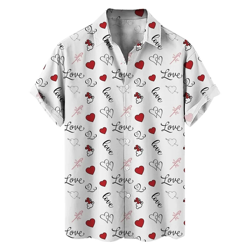 thumbnail image 1 of Camisas con botones para el día de San Valentín con estampado 3D para hombre, camisas casuales de verano de manga corta con cuello extendido para la playa, camisas de moda para hombre, 1 of 5