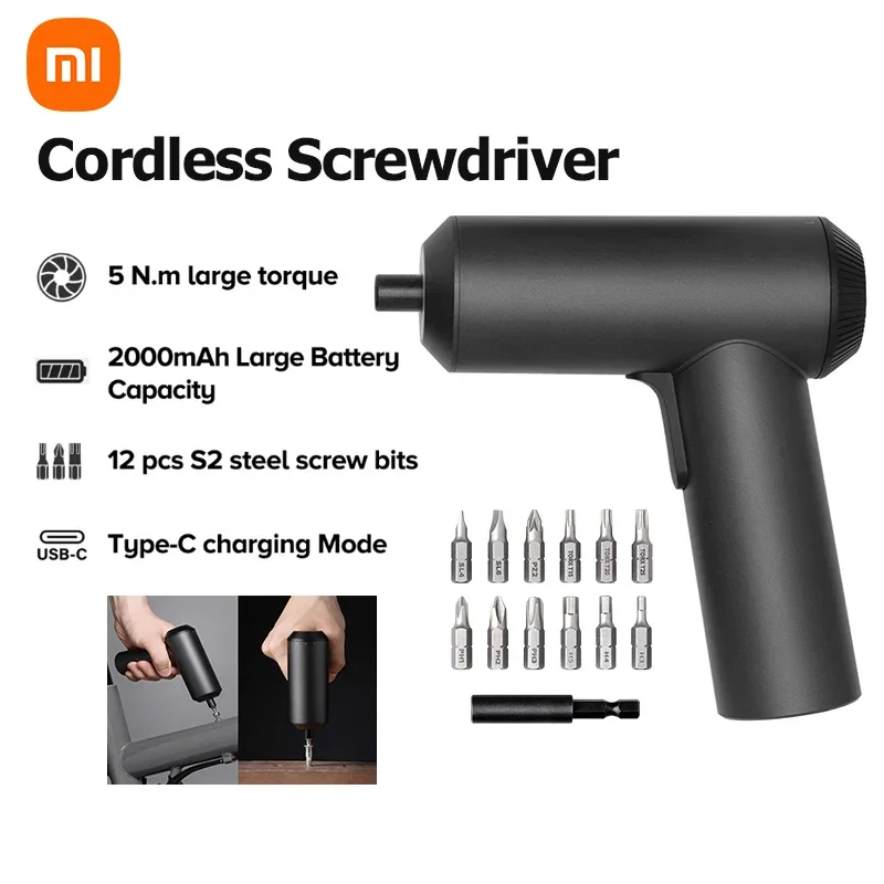 

Xiaomi Cordless Screwdriver 3.6V 5NM High Torque Battery Electric S2 Bits 2000mAh Household Multifunctional Maintenance Tools