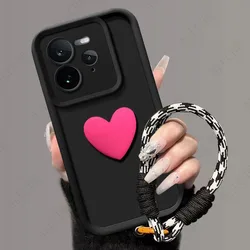3D Love Heart Hand Strap Phone Case - Enhanced Back Cover for Realme GT 7 Pro (Rose Black)
