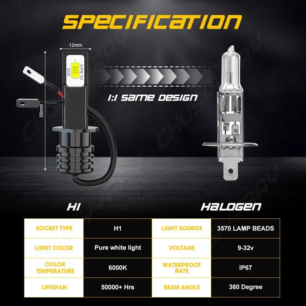 2x H1 LED Headlight Bulbs Conversion Kit High Low Beam Super Bright 6000K White 3000K Yellow 12000K Blue led lights led bulbs led headlights led car lights led car headlights