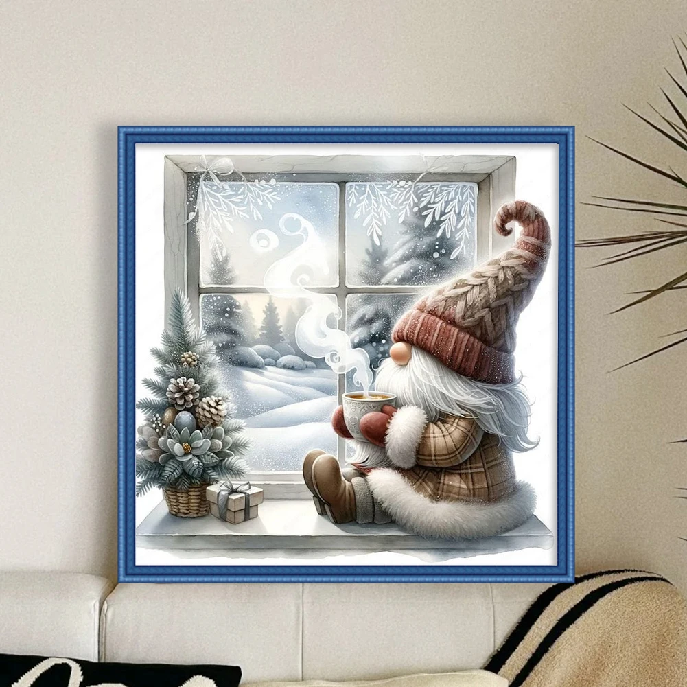 Cartoon Bear Gnome Cross Stitch Kit 11CT Printed Canvas Full Embroidery Eco-cotton Thread Home Decoration 40*40cm Embroidery Set