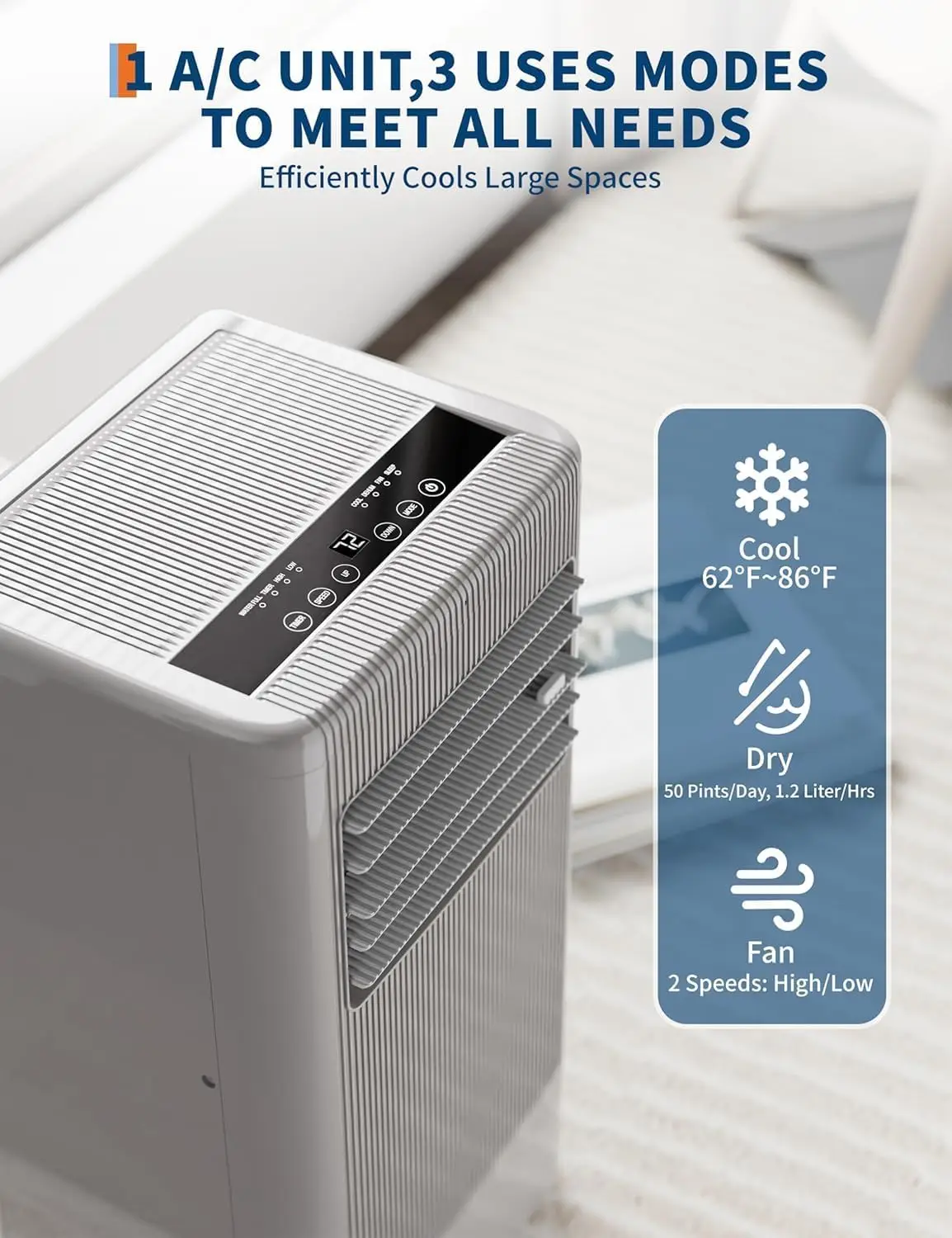 Portable Air Conditioner, 10,000 BTU,3-in-1 Standing Cooling, Dehumidifier & Fan, Quiet Operation, Remote, Sleep Mode, Window Kit, Cools Rooms Up to 450 Sq.ft, Ideal for Bedrooms, Apartments, Offices 3