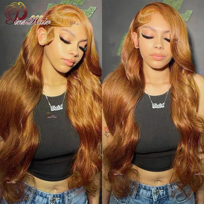 Ginger Brown 13x6 HD Transparent Lace Front Human Hair Wig Body Wave Lace Frontal Wig Remy #30 Blonde Front For Women human hair wig