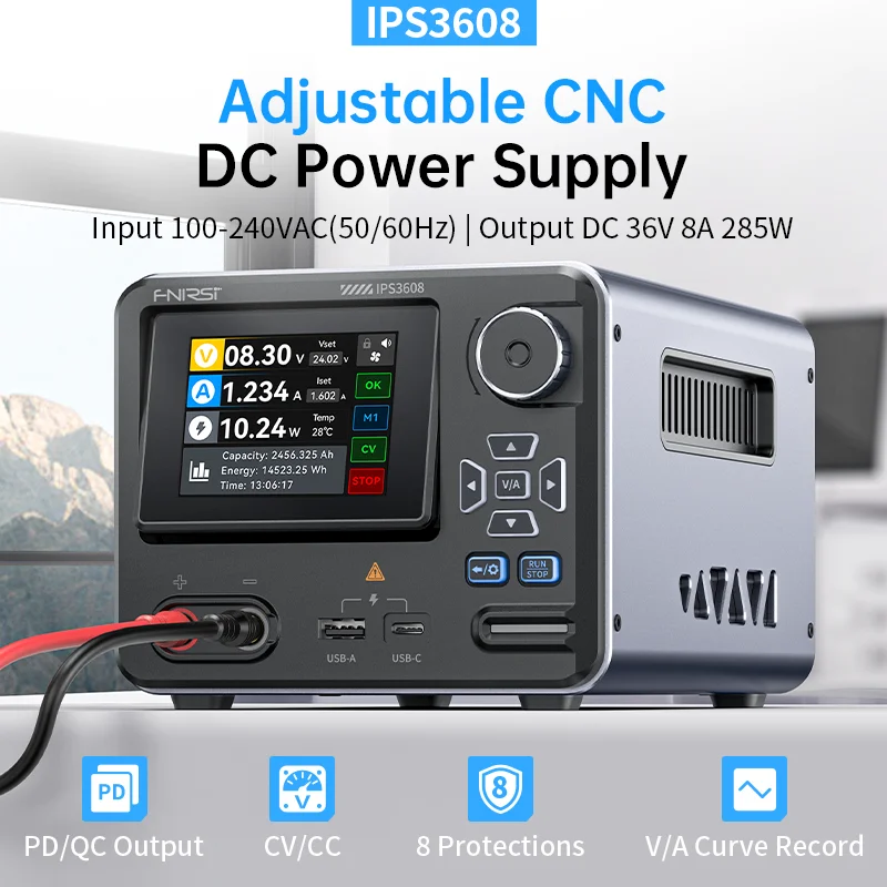 IPS3608 36V 8A 285W Intelligent Tool for Lab and DIY, Curve Display, Type-C & US