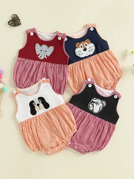 Toddler Boy Cute Dinosaur Print Sleeveless Romper Overalls Round Neck Jumpsuit Summer Outfit for Baby Boy 1