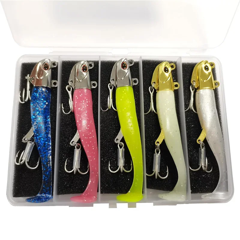 Leurre souple lumineux 24g 105mm pour bar et daurade, leurre nageur 5 pièces pêche en mer