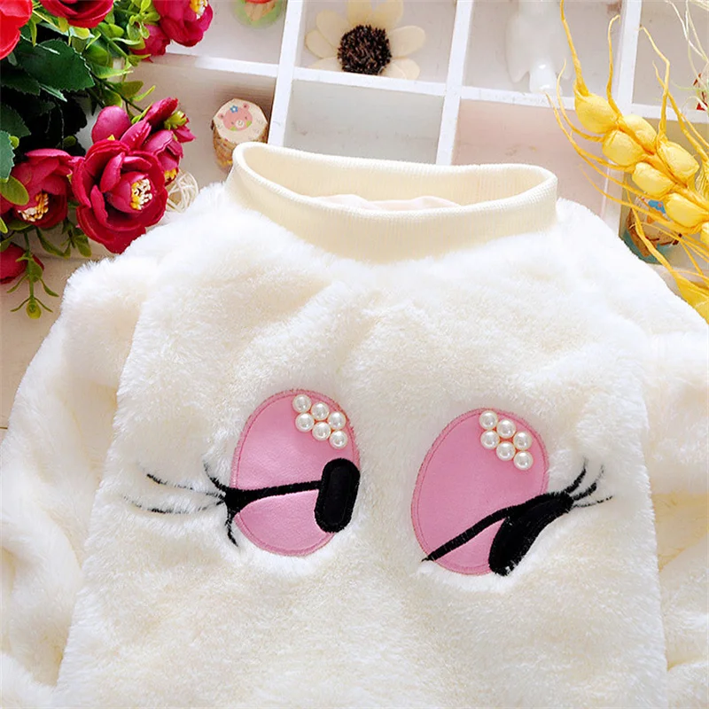 Baby girl clothes 0-3Y autumn winter girls plus velvet thick warm suit cartoon cute furry clothes baby girl two-piece suit baby's complete set of clothing