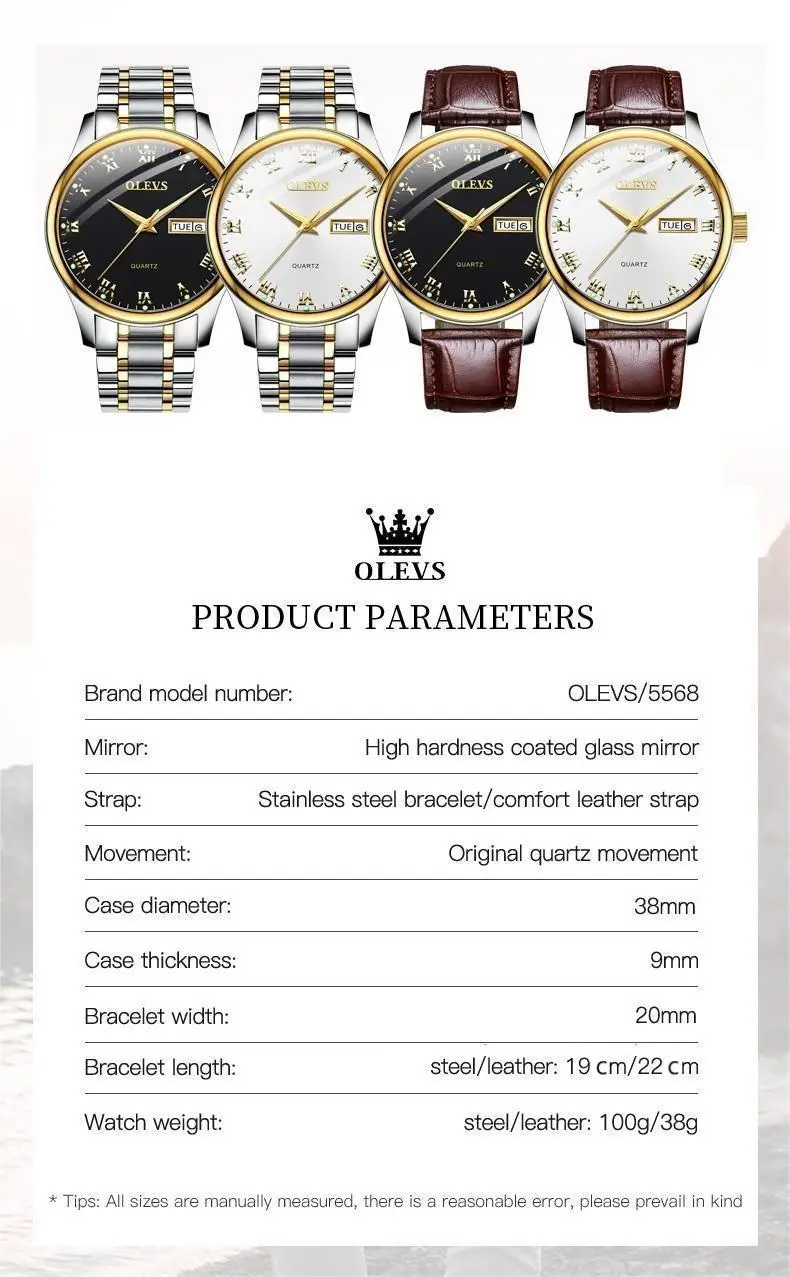 OLEVS Luxury Quartz Business Watch with Steel Strap & Luminous Design
