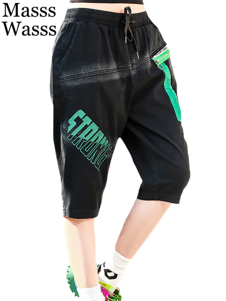

Masss Wasss 2023 Summer Streetwear Womens Fashion Loose Vintage Printed Elastic Zipper Pants Ladies Casual Luxury Harem Trousers