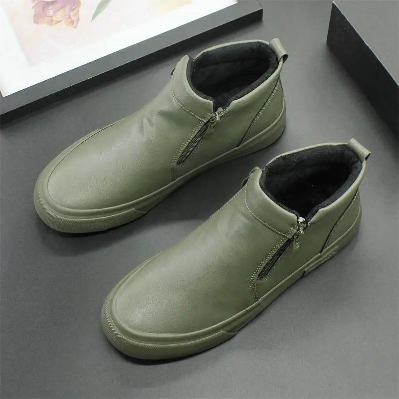 2023 winter new plush cotton shoes Gaobang short-tube warm shoes waterproof leather thick-soled casual men's shoes