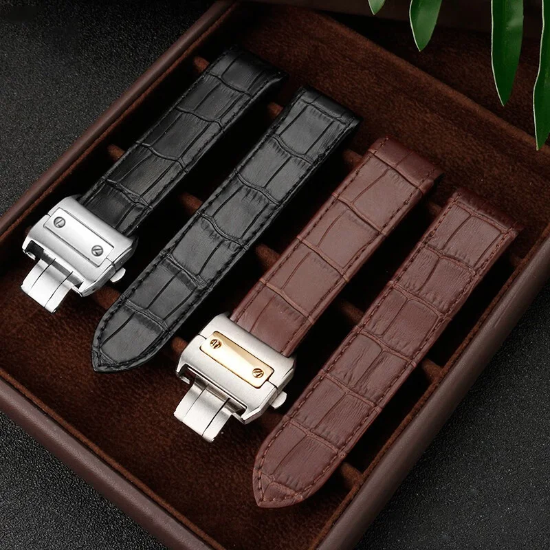 Luxurious Cowhide Watch Strap with Folding Buckle in Black or Brown, 20mm/23mm Sizes