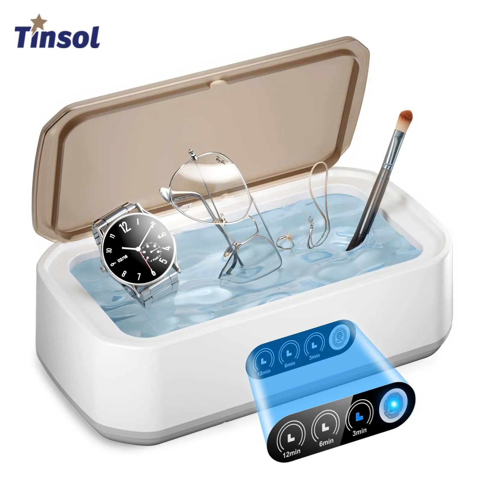 TINSOL 49KHZ Ultrasonic Cleaner 650ml mini high frequency vibration cleaner for glasses, jewelry, dentures and soothers