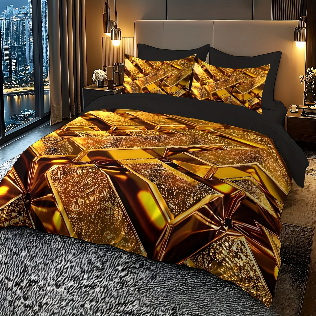 2/3Pcs Geometric Pattern 3D Brushed Duvet Cover Set, Ultra Soft Light Beige Digital Print Bedding with Pillowcases, Double Size