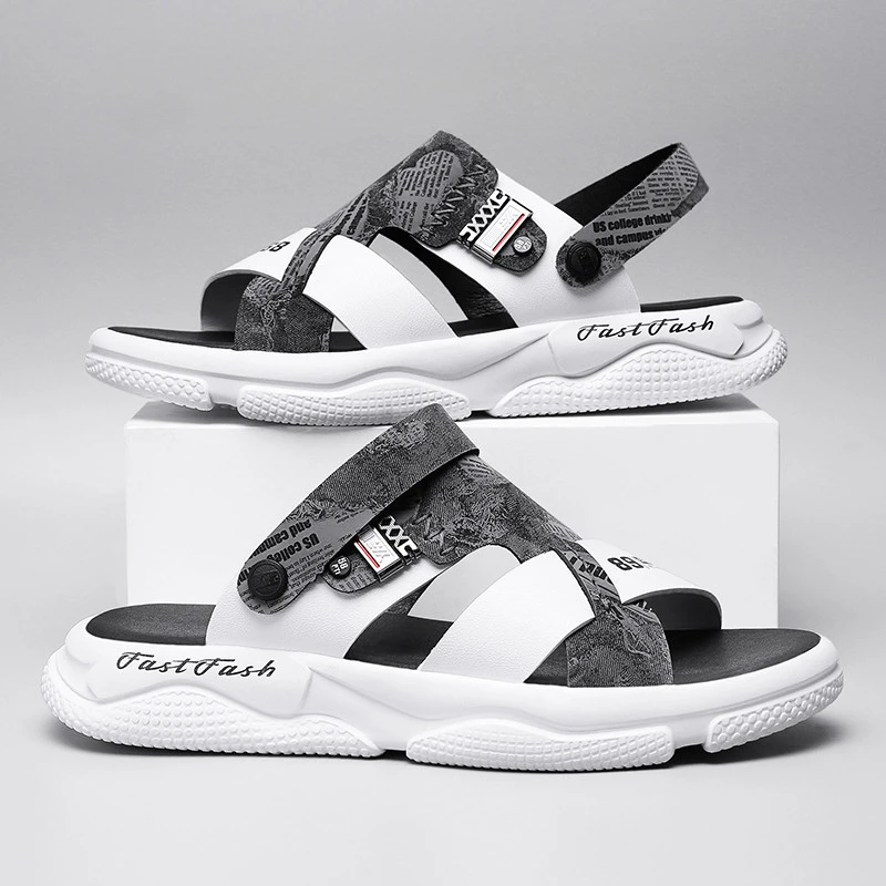 

2024 Men's Sandals Leather Open Toe Beach Sandal Outdoor Walking Summer Sport Lightweight Slipper for Male Non-Slip Beach Slides
