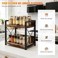 Étagère épices bois deux niveaux gain place organiseur multifonction plan travail cuisine station café rangement assaisonnements accessoires café ustensiles cuisine plans domestiques maison 5