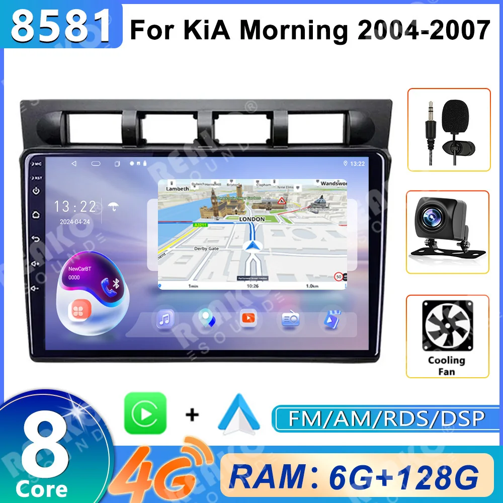 Android 14 Autoradio Für Kia Picanto 2004-2007 - 9 Zoll Mit CarPlay & Rückfahrkamera