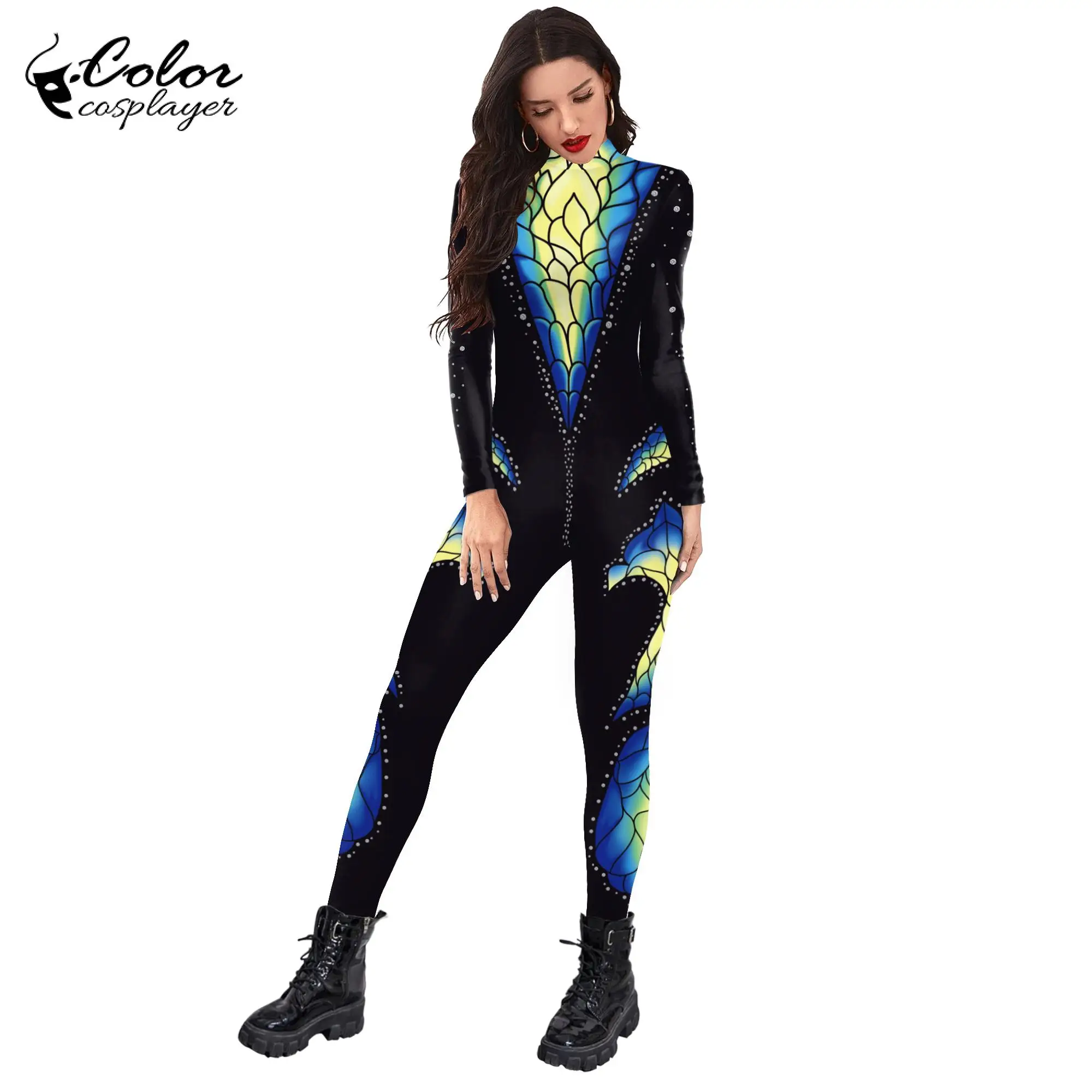 Cosplayer Butterfly Jumpsuit Halloween Cosplay Costume Animal Bodysuit Full Sleeve Party Slim Catsuit Women Zentai Suit