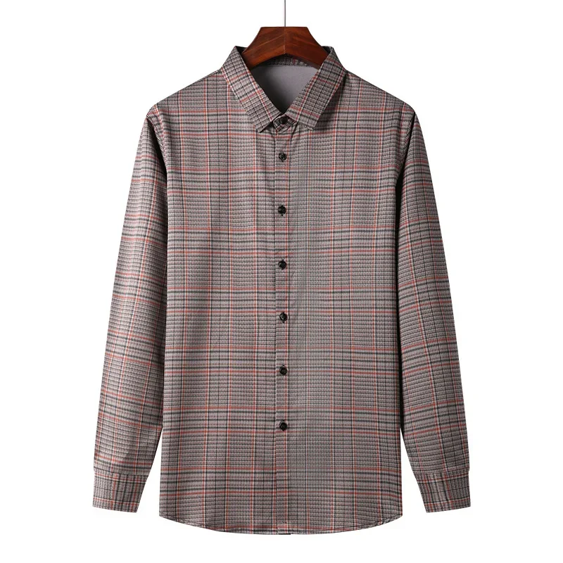 Autumn Winter Fashion Casual Plaid Long Sleeve Shirt Male Clothes 2023 Business Office Polo-Neck Single-breasted Shirts for Men