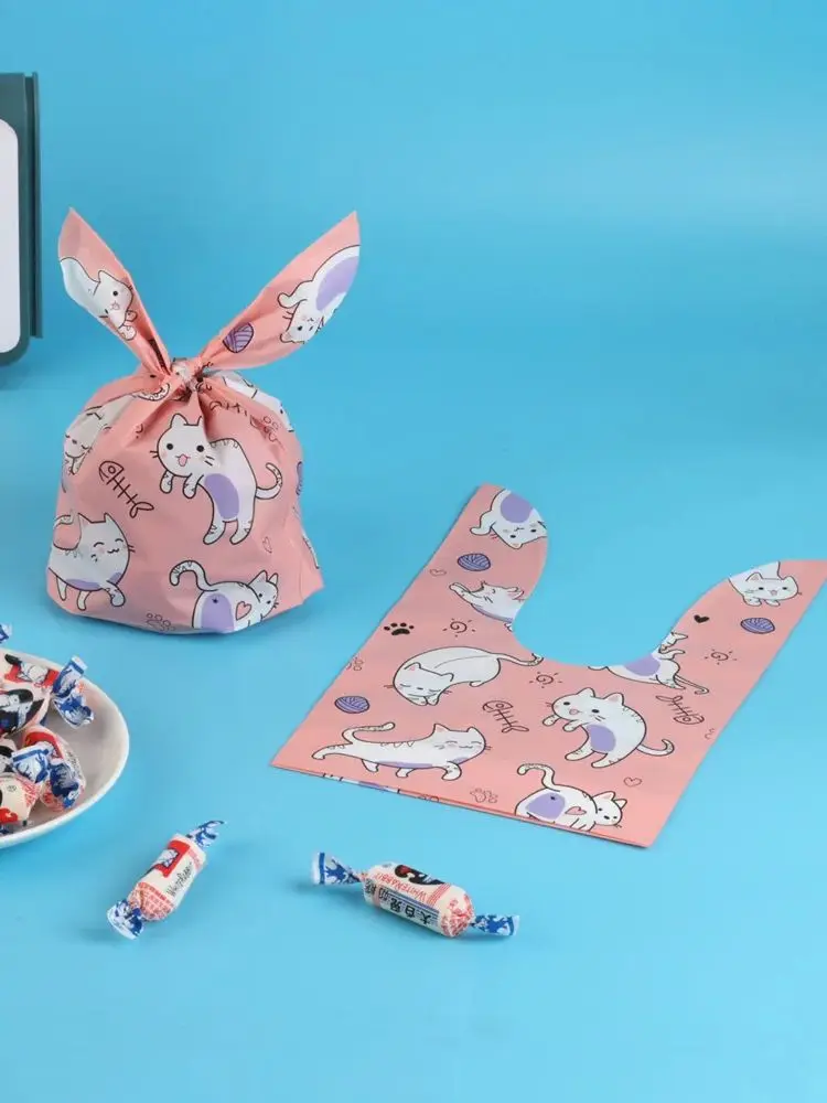 25pcs Animals Rabbit Ear Bags Birthday Party Candy Gift Jewelry Bags Baking Packaging for Biscuit Kids Cookie Plastic Pouches