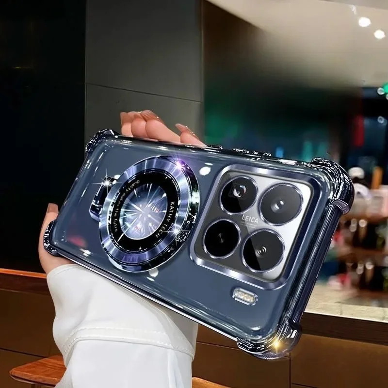 Sleek Plating Phone Case with Magnetic Holder & Shockproof Stand