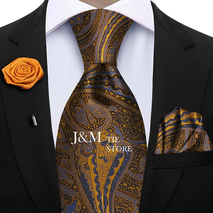 Champagner Gold-farbe Seide Herren Elegante Krawatten Mode Herren Krawatte Einstecktuch Manschettenknöpfe Brosche Set Business Party Hochzeit – Detail 9