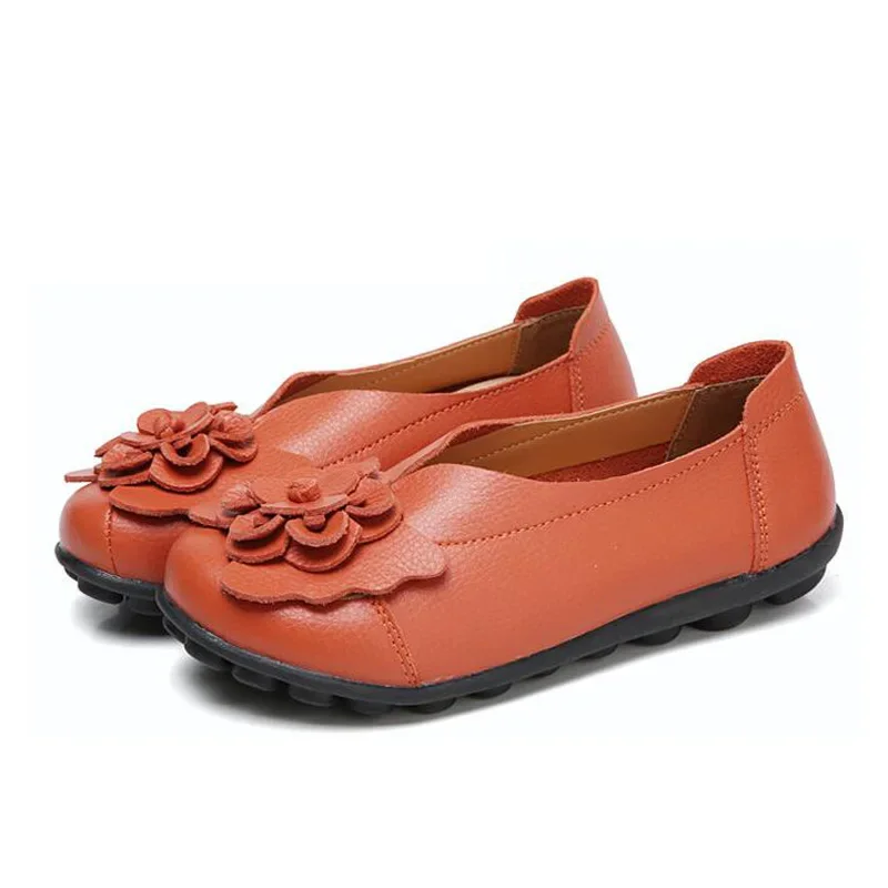 HOVINGE Genuine Leather Flat Shoes large size Loafers leisure shoe leather Comfortable soft sole anti-slip Women Shoes