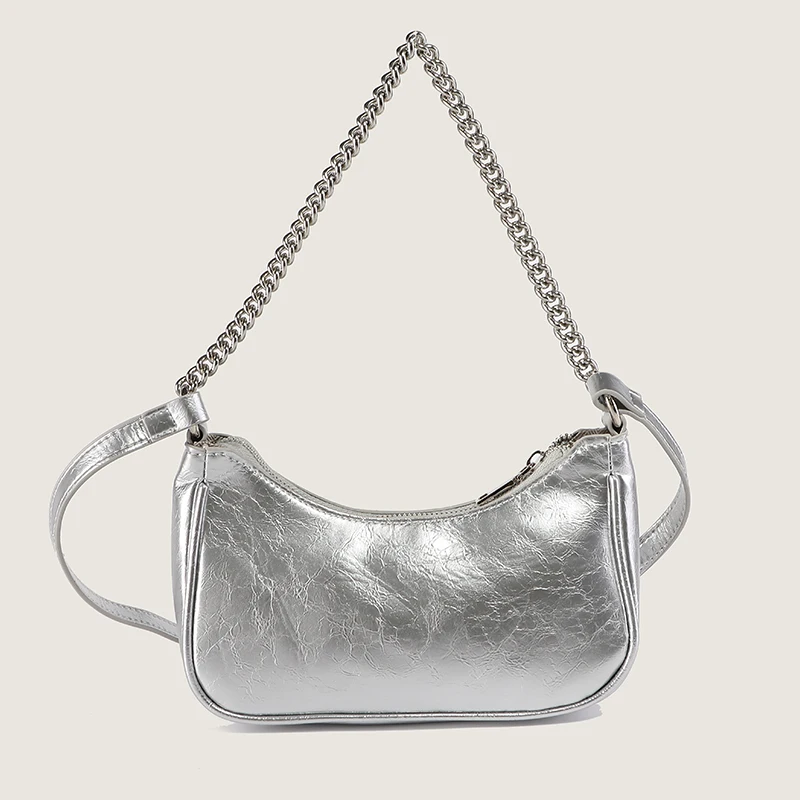 

Designer Simple Solid Color Handbags For Women Underarm Shoulder Bags Metal Chain Fashion New Crossbody Bag Luxury Pu Leather