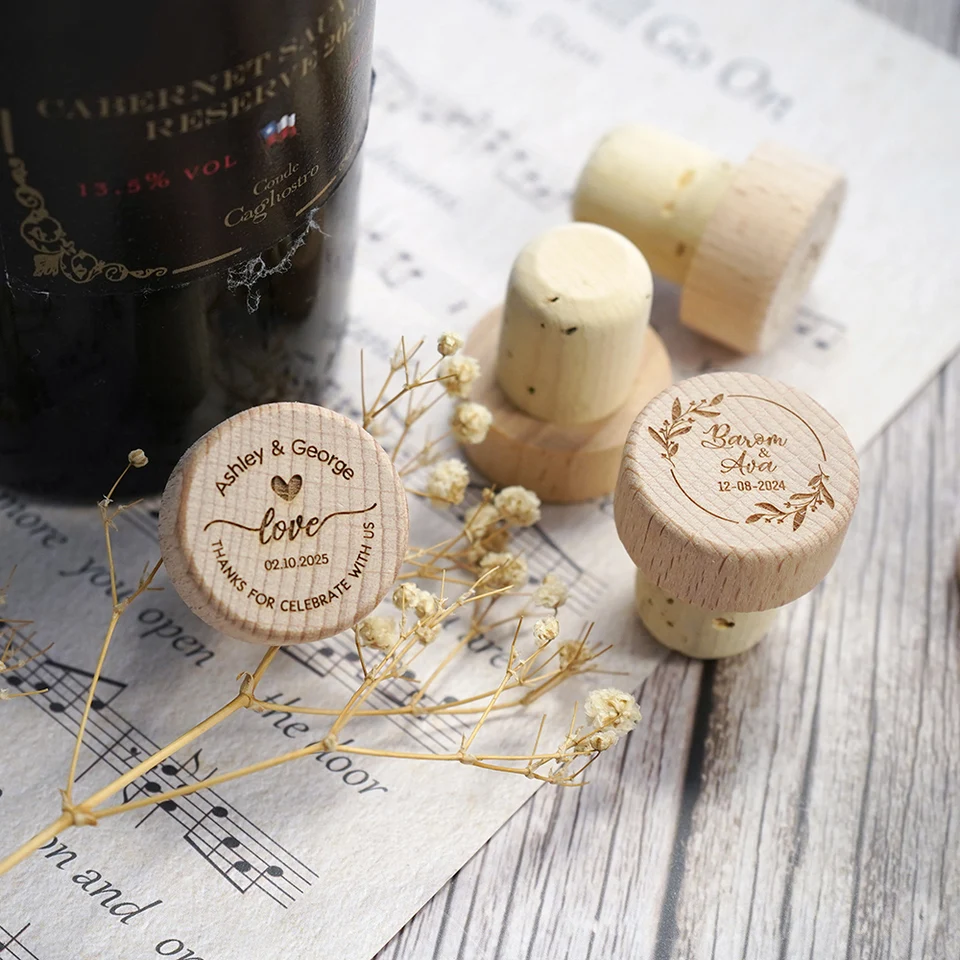 Tapones de corcho de vino personalizados, 10/50/100 Uds., recuerdos de  agradecimiento para fiesta de boda para invitados, tapón de corcho de  botella de madera grabado - AliExpress, image size:960x960