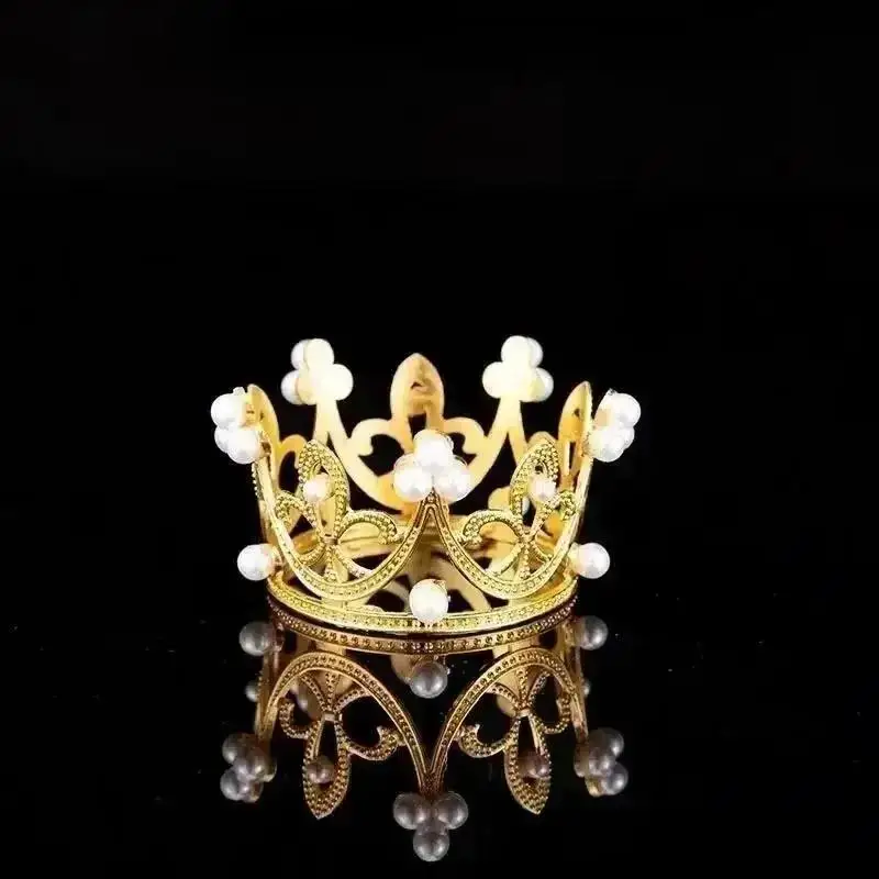 1 Pcs Mini Crown Cake Decoration Princess Topper Pearl Tiara Childrens Hair Accessories Wedding Kids Birthday Party Decorative