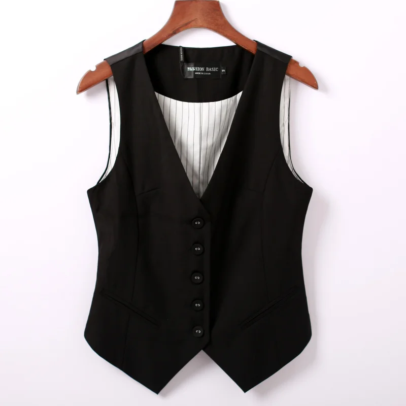 Women Suit Vest Sleeveless Jacket Short Office Vest Coat Slim Single Breasted Waistcoat Black Spring Autumn