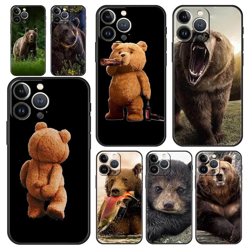 Divertente Just Relax Brown Bear Custodia Per Telefono Di Lusso Per Iphone 13 15 14 12 11 Pro Max Xr X Se Xs 7 8 Plus Cover Nera In Silicone Morbido