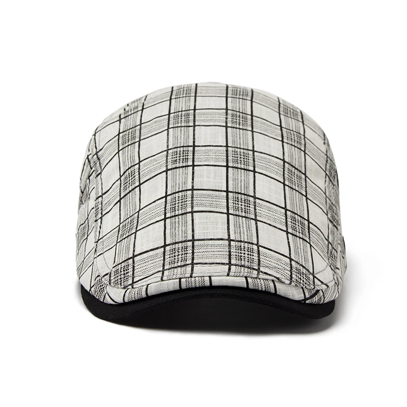 Beret Hat Woolen Beret CNTANG Summer Thin Beret Fashion Men Vintage Plaid Cotton Linen Visor Flat Caps For Women Berets Boina Casual Female