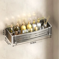 Aluminum Alloy Wall-Mounted No-Drill Bathroom and Kitchen Organizer Shelf for Shampoo and Makeup Storage (Grey A)