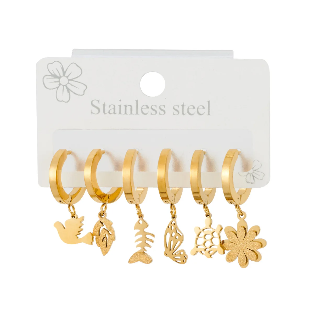 Chic Stylish 316L Stainless Steel 6 Pieces Set Animals Flowers Earring for Women Cute Jewelry Gifts Wholesale 4
