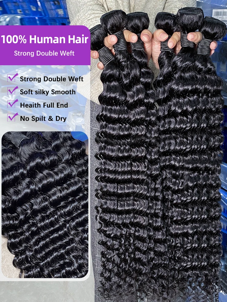human hair extensions 30 40 Inches 3 4 5 Bundles Curly Loose Deep Wave Raw Human Hair Weave Double Weft Bundle Brazilian Remy Hair Extensions