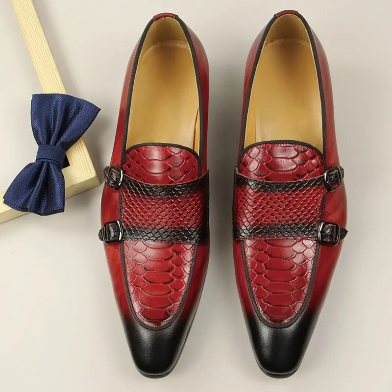 Comfortable Men Leather Shoes Red Black Color Loafers Rubber Bottom Casual Office Business Footwear Classic Retro Penny Man Shoe