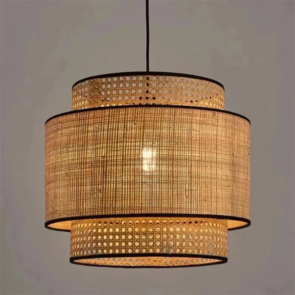 40cm Modern Rattan Chandelier Japanese Style Bamboo Restaurant Lamp Bedroom Living Room Southeast Asia Led Light Led Light E27