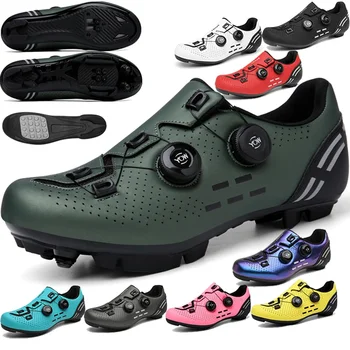 Zapatillas de ciclismo Mtb con tacos para hombre y mujer, calzado deportivo de carbono para bicicleta de velocidad, calzado plano de carreras de montaña SPD para ciclismo de carretera, 2023 1