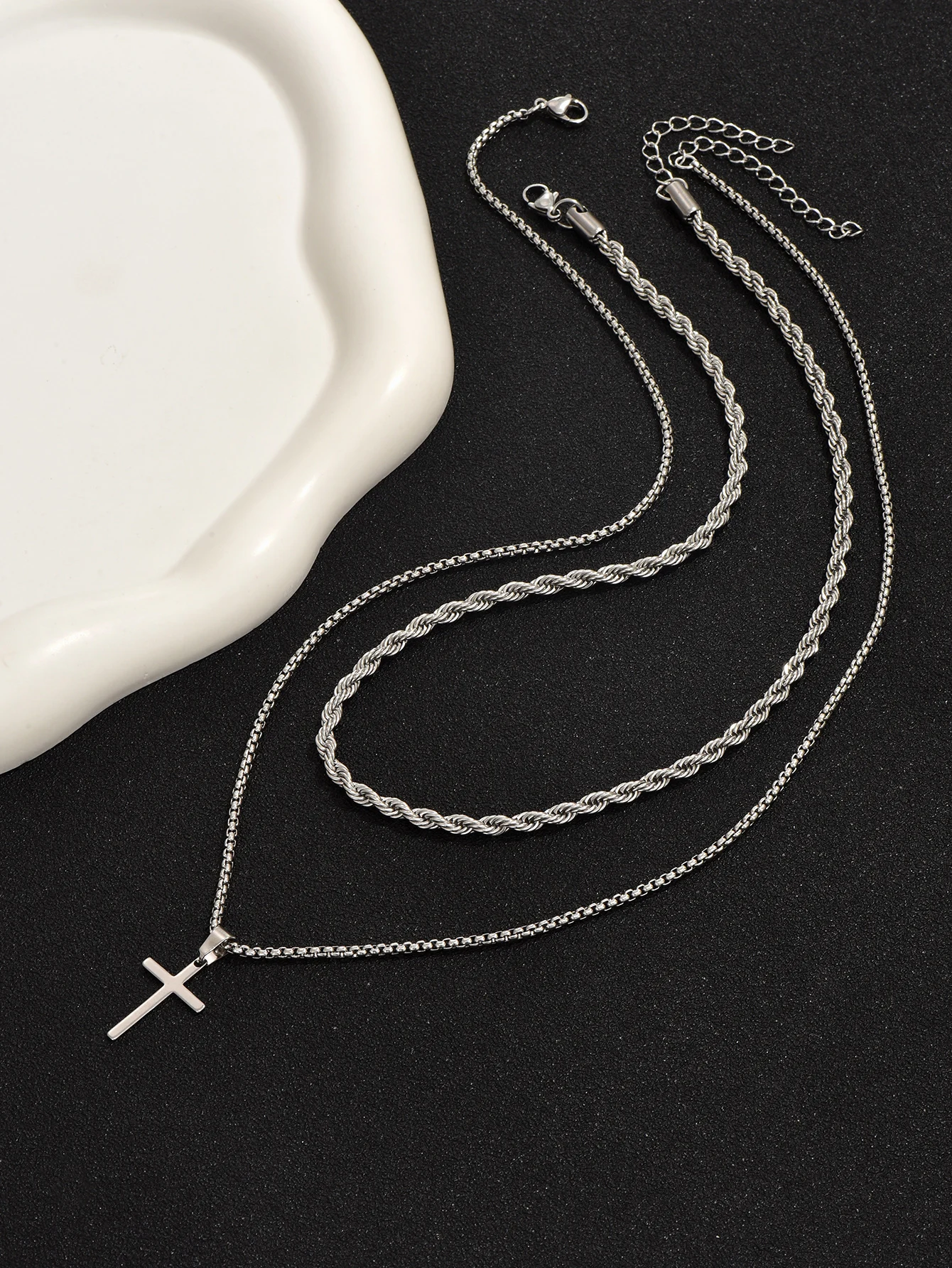 2PCS Stainless Steel Cross Knot Rope Chain Casual Men Jewelry