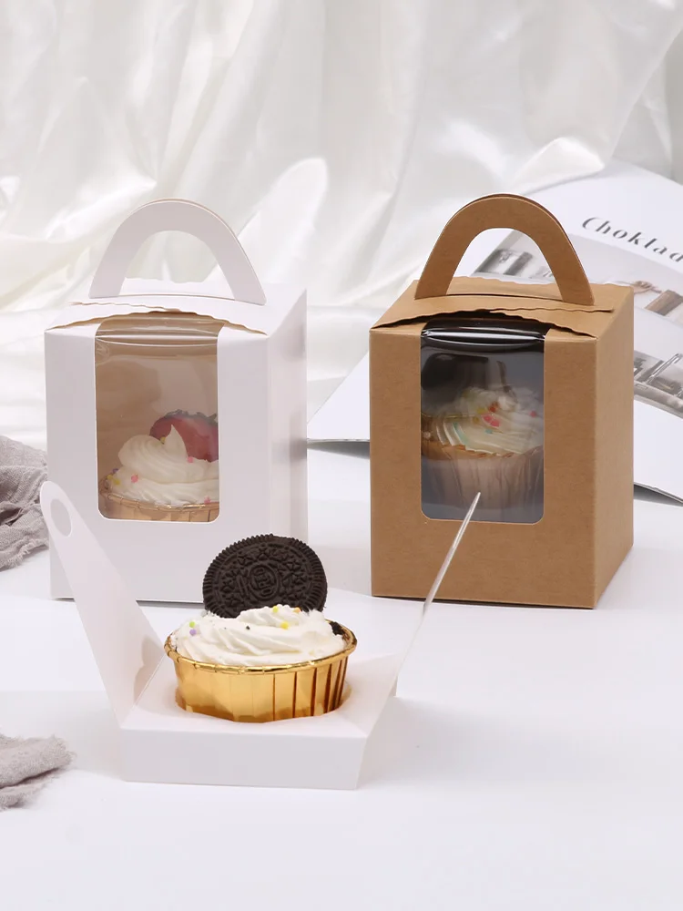 Scatole Carta Kraft Con Finestra JEUIHAU 50 Scatole Marroni Per Cupcake Da 10 Cm, In Carta Kraft Con Finestra Trasparente A Forma Di Cuore, Piccole Scatole Per Dolci Con Adesivi Per Dessert