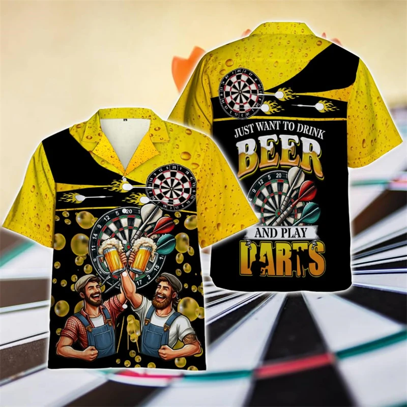 Beer Darts Graphic Short Sleeve Shirts For Men Clothes Casual Bar Party Lapel Blouse Dart Club Button Shirt Sport Team Male Tops 5