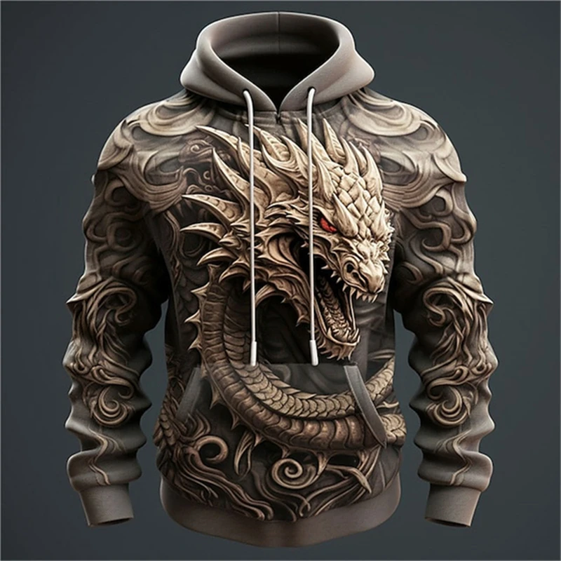Sudadera con capucha con estampado de dragón chino para hombre, moda 3D, sudadera con estampado de dragón, nueva sudadera de gran tamaño estilo hip hop Harajuku