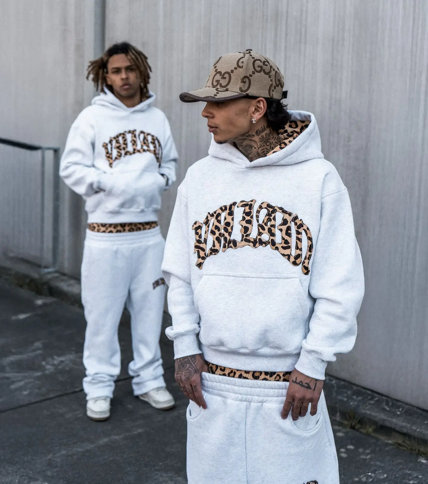 Leopard Print Letter Embroidery American Hip-hop Men Hoodie Retro Harajuku Street Sports Suit Fashionable Casual Sweatshirts ﻿