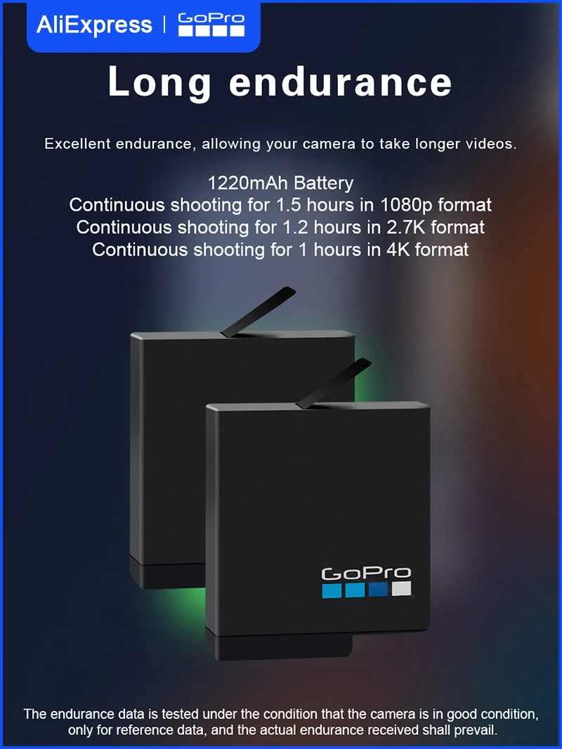 Batterie seule pour GoPro Hero 9/10/11, vue de face avec connecteurs dorés.