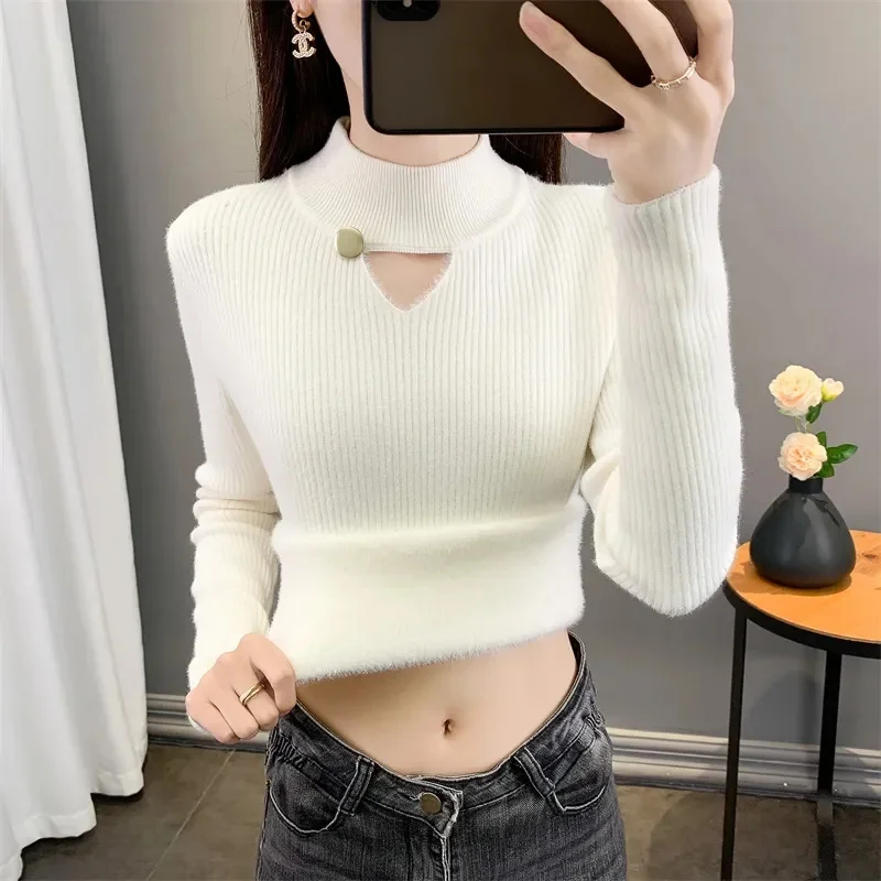 

Thicken Velvet Turtleneck Sweater Women Korean Fashion Lined Warm Sueter Knitted Pullover Slim Top Winter Jersey Knitwear Jumper