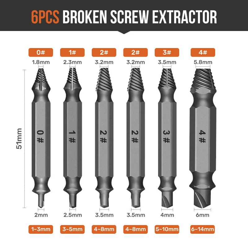 Hi-Spec 13Pcs/set Steel Broken Speed Out Damaged Screw Extractor Drill Bit Guide Set Broken Bolt Remover Easy Out Set
