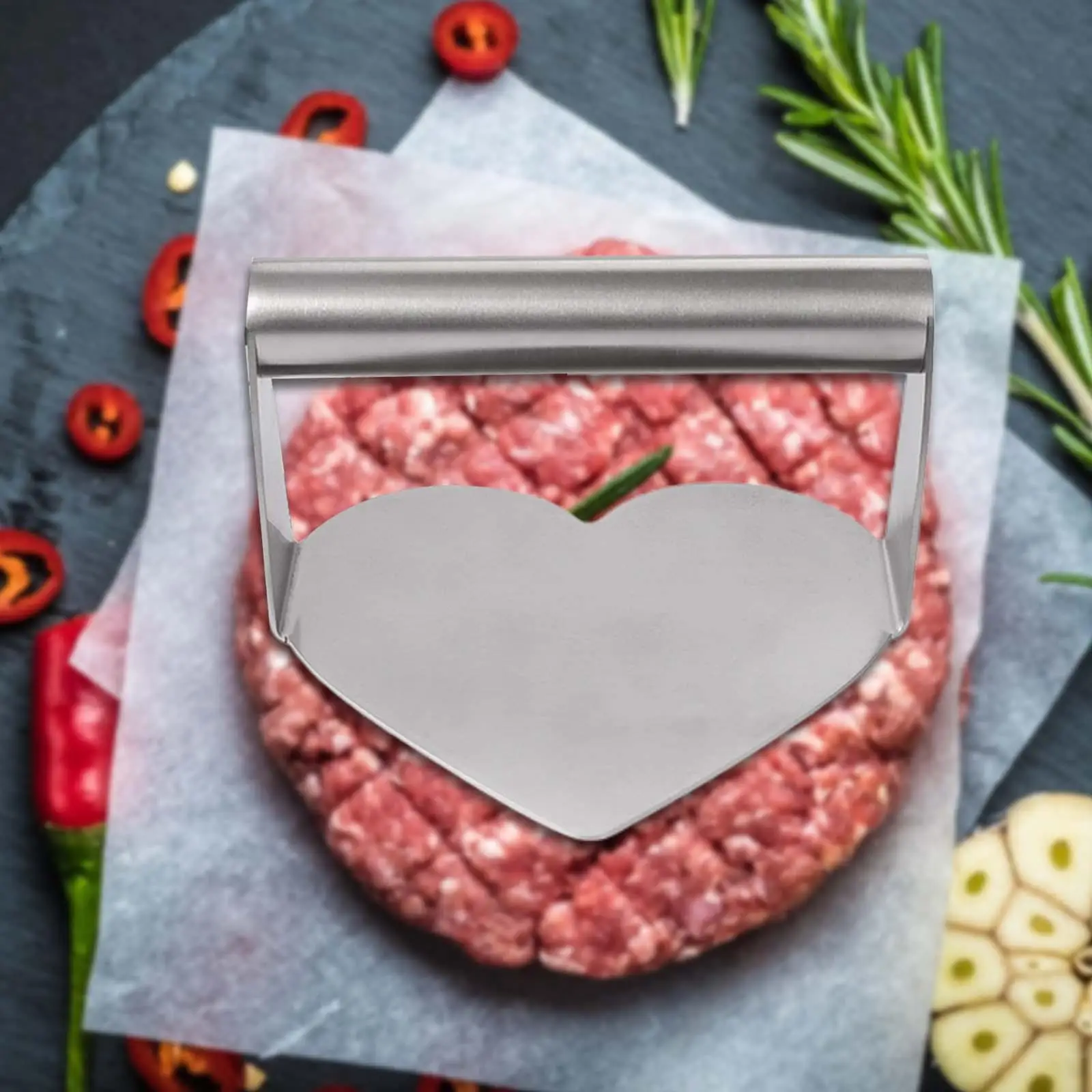 Stainless Steel Grill Press, Hamburger Press, BBQ Accessories, Heart Shaped for