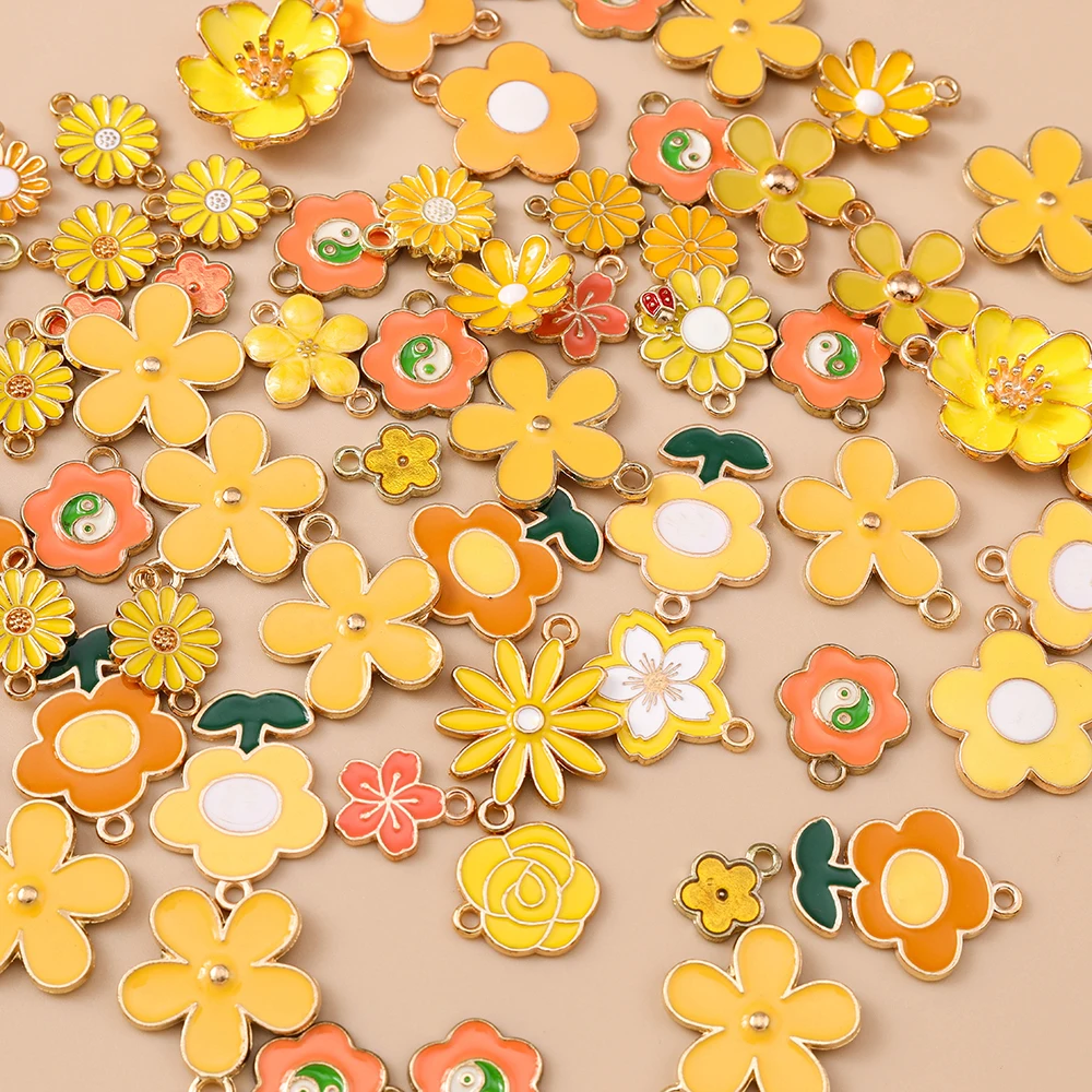 Leslie 20 Stück niedliche Emaille-Anhänger mit gelben Blumen für Halsketten, Armbänder, Ohrringe, Schmuckherstellung, Zubehör, DIY-Zubehör