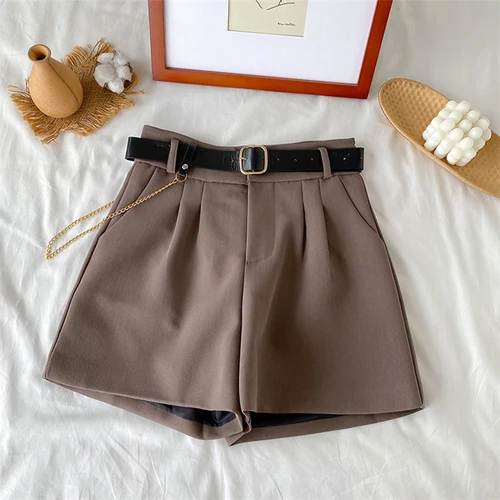 Summer Loose Casual Wide Leg Shorts Women Soft High Waist Short Femme Korean Fashion All Match Hot Pants with Belt Chains maternity shorts Shorts